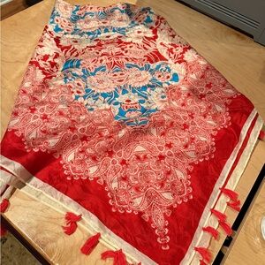 Johnny Was Red and Blue Floral Scarf